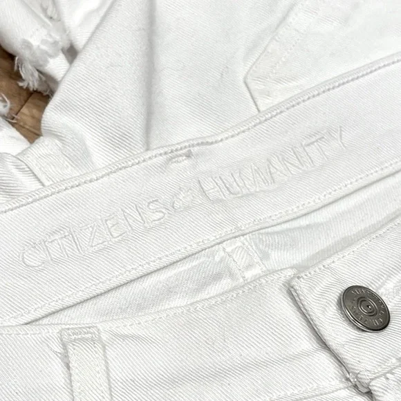 CITIZENS OF HUMANITY (26) White Denim Shorts Crisp Cotton Stretch Low Rise - Picture 7 of 12